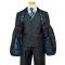Statement Confidence "Paris-6" Slate Blue / Black Checkerboard Design Super 150's Wool Contrast Vested Suit